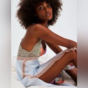 Free People Just Dreamy Floral Lace Trim Slip Dress